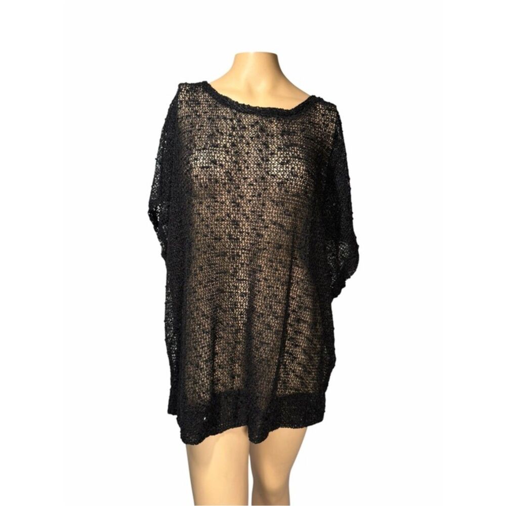 Lane Bryant Black Sequin Open Knit Top Women's Size 18/20 Dolman Sleeve